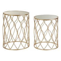 Hannah Glass Set Of 2 Side Tables With Curved Champagne Frame