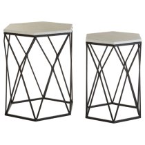 Hannah Hexagonal Marble Set Of 2 Side Tables With Black Frame