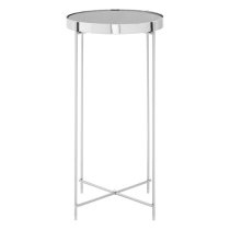 Sirius Mirrored Side Table Tall In Grey And Metal Frame