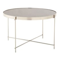 Alluras Large Grey Glass Side Table With Silver Frame