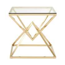 Alluras Clear Glass End Table With Cross Champagne Gold Frame