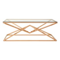 Alluras Clear Glass Coffee Table With Rose Gold Frame