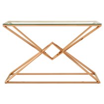 Alluras Clear Glass Console Table With Rose Gold Metal Frame