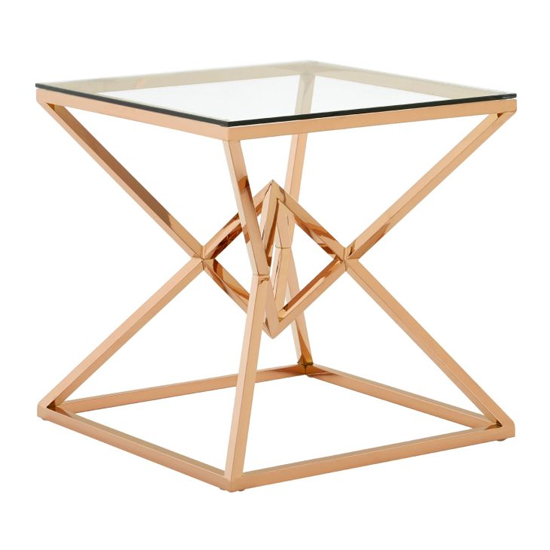 Alluras Clear Glass End Table With Rose Gold Metal Frame