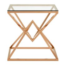 Alluras Clear Glass End Table With Rose Gold Metal Frame