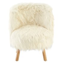 Panton Childrens Chair In White Faux Fur With Wooden Legs