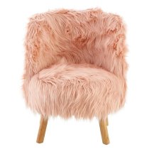 Panton Childrens Chair In Pink Faux Fur With Wooden Legs