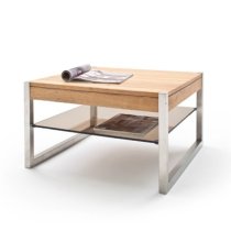 Adelia Wooden Coffee Table In Knotty Oak With Glass Shelf