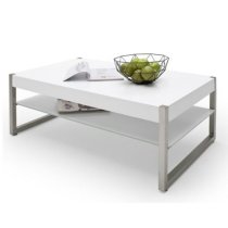 Mannix Wooden Coffee Table Rectangular In White With Glass Shelf