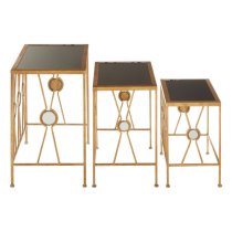 Annie Black Glass Top Nest Of 3 Tables With X Design Gold Frame