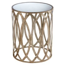 Zaria Round Glass Side Table With Leaf Design Silver Frame