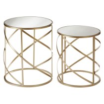 Avanto Round Glass Set of 2 Side Tables With Swirl Metal Frame