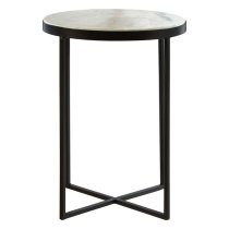 Shalom Round White Marble Top Side Table With Black Cross Legs