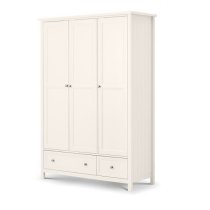 Madge Wooden Wardrobe Wide In White With 3 Doors and 2 Drawers