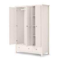 Madge Wooden Wardrobe Wide In White With 3 Doors and 2 Drawers