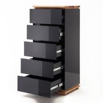 Everly Chest Of Drawers In Black High Gloss Lacquered And Oak