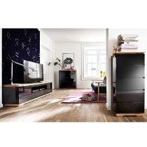 Everly Chest Of Drawers In Black High Gloss Lacquered And Oak