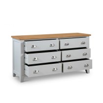 Raisie Wooden Chest Of Drawers Wide In Grey With 6 Drawers