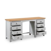 Raisie Wooden Pedestal Dressing Table In Grey With 8 Drawers