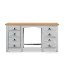 Raisie Wooden Pedestal Dressing Table In Grey With 8 Drawers