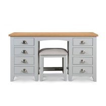 Raisie Wooden Pedestal Dressing Table In Grey With 8 Drawers