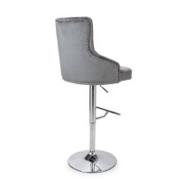 Rivne Bar Stool In Grey Brushed Velvet And Polished Chrome Base