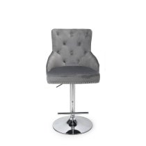 Rivne Bar Stool In Grey Brushed Velvet And Polished Chrome Base