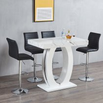 Halo High Gloss Bar Table In White And Vida Marble Effect