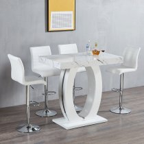 Halo High Gloss Bar Table In White And Vida Marble Effect