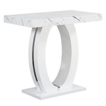 Halo High Gloss Bar Table In White And Vida Marble Effect