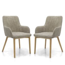 Saratov Oatmeal Fabric Dining Chairs With Oak Legs In Pair