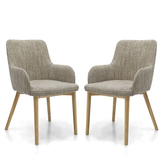 Saratov Oatmeal Fabric Dining Chairs With Oak Legs In Pair