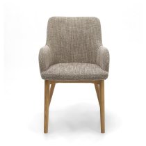 Saratov Oatmeal Fabric Dining Chairs With Oak Legs In Pair