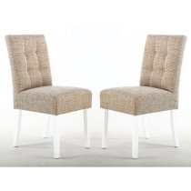 Mendoza Oatmeal Fabric Dining Chairs With White Legs In Pair