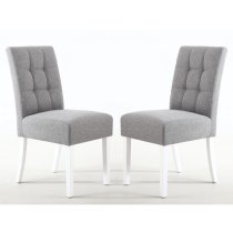 Mendoza Silver Grey Fabric Dining Chairs With White Legs In Pair