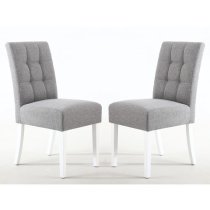 Mendoza Silver Grey Fabric Dining Chairs With White Legs In Pair