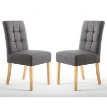 Mendoza Steel Grey Fabric Dining Chairs With Oak Legs In Pair