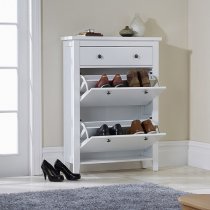 Duddo Wooden Shoe Cabinet In White With 2 Doors And 1 Drawer