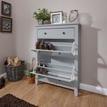 Duddo Wooden Shoe Cabinet In Grey With 2 Doors And 1 Drawer