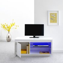 Powick TV Stand In White High Gloss With LED Lighting