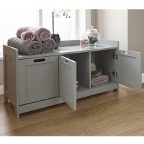 Catford Wooden Storage Bench In Grey With 3 Doors