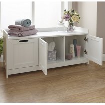 Catford Wooden Storage Bench In White With 3 Doors