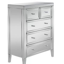 Valence Mirrored Chest Of 5 Drawers In Silver