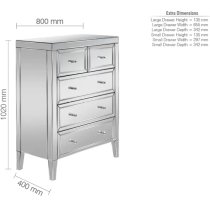 Valence Mirrored Chest Of 5 Drawers In Silver