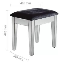 Valence Mirrored Dressing Table Stool With Black Cushioned Seat