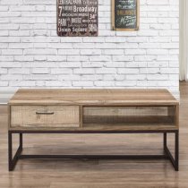 Urbana Wooden Coffee Table With 1 Drawer In Rustic