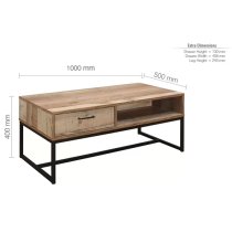 Urbana Wooden Coffee Table With 1 Drawer In Rustic