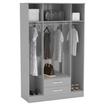 Lynn Mirrored Wardrobe With 4 Door In Grey High Gloss