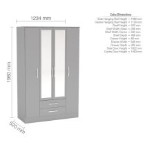 Lynn Mirrored Wardrobe With 4 Door In Grey High Gloss