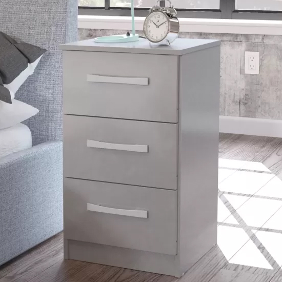 Lynn High Gloss Bedside Cabinet In Grey